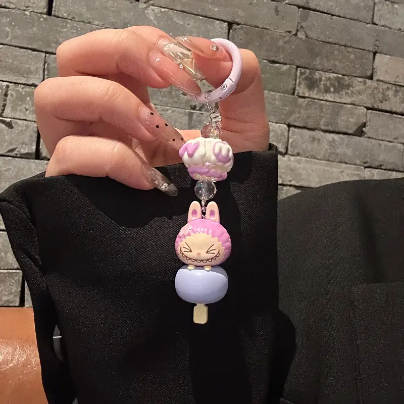 POP BEAN Labubu Kawaii Crybaby Beaded Cute Key Chain Phone Case Pendant Fun Diy Pendant Accessories Good Friend Christmas Gift