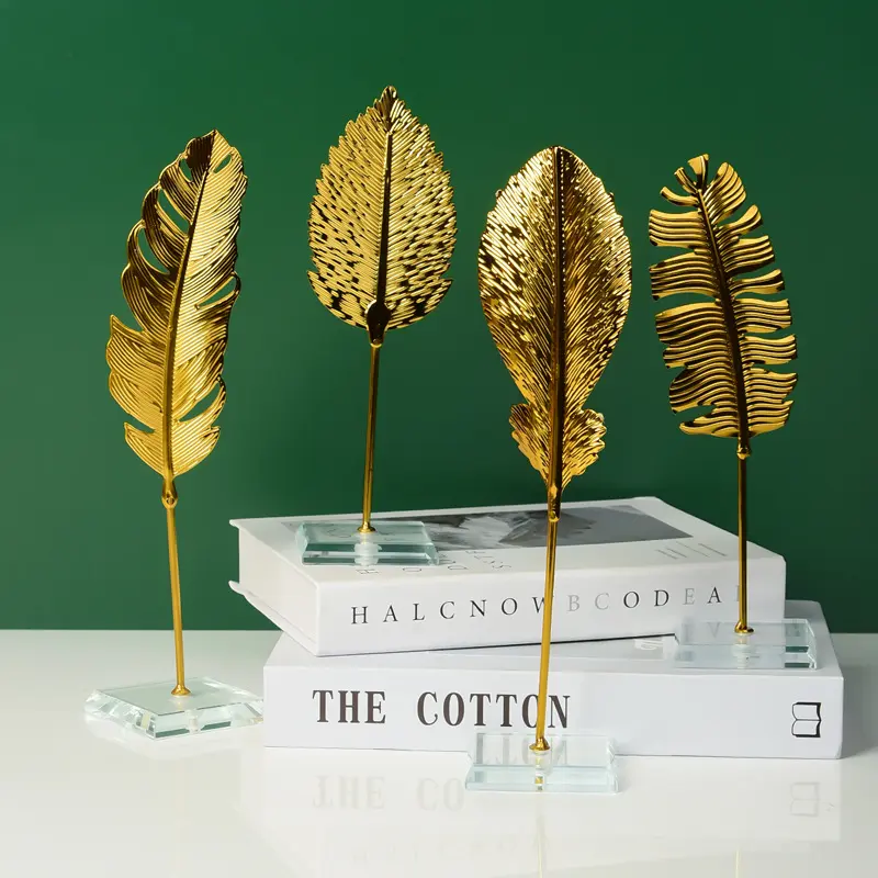 Creative Metal Leaves Transparent Base Ornament Home New Chinese Style TV Cabinet Desktop Living Room Small Ornaments