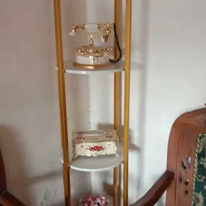 Megadecoration Rak sudut ruang tamu (COD)/ Rak 3 susun ruang tamu/Rak susun multifungsi besi emas  Furniture Kokoh Tahan Lama Minimalis Penyimpanan Gold Bunga Perabotan