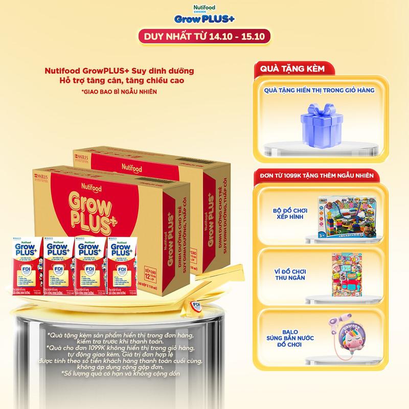 [Creator] [ÍT ĐƯỜNG/CÓ ĐƯỜNG] Combo 2 thùng 48 hộp Sữa Bột Pha Sẵn Nutifood GrowPLUS+ Suy Dinh Dưỡng (Đỏ) Có đường/ Ít đường 110ml - Tăng Cân, Tăng Chiều Cao