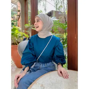 Blouse Wanita Mony Bahan Poplin Premium dengan Pergelangan Tangan Karet - Panjang 60 cm - Baju, Formal