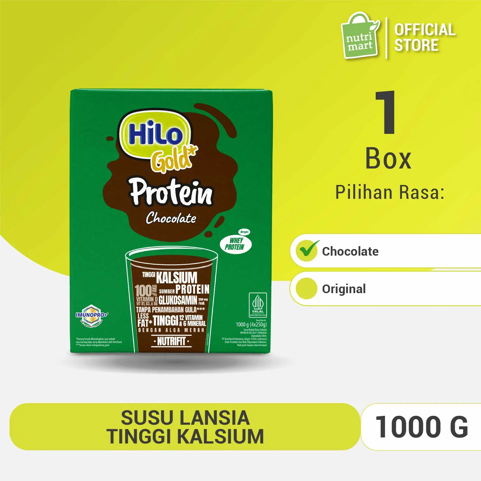 HiLo Gold 1000g - Chocolate / Original - Susu Tinggi Kalsium Tanpa Penambahan Gula - Milk, Dairy (Selama stok hadiah tersedia)