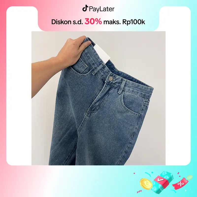 lulu-jeans Biru Retro Hight Waist Kulot Celana Jeans Wanita Korea 6