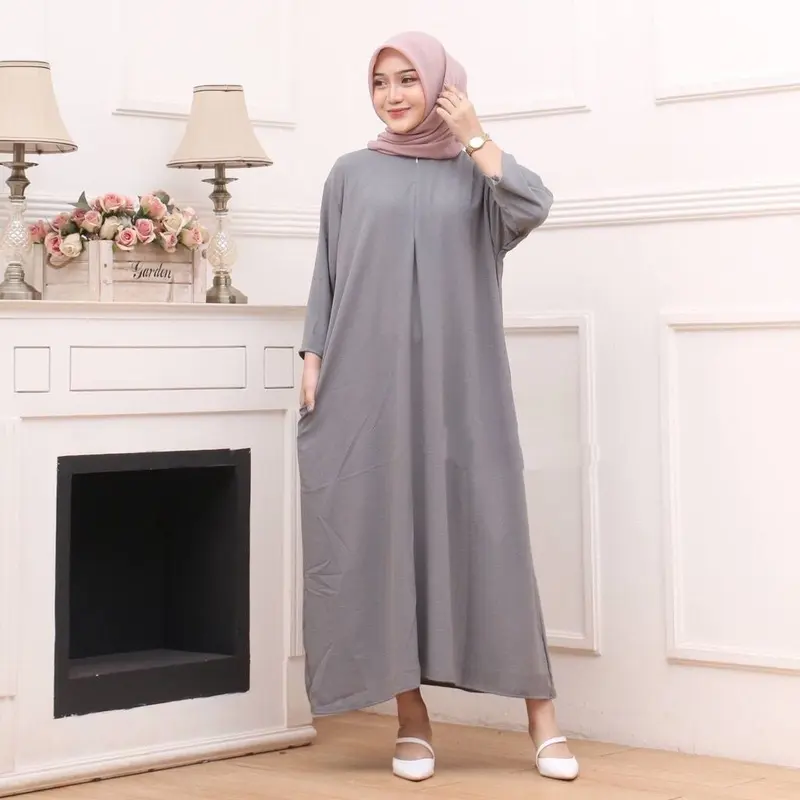 GAMIS LONG DAILY SEMI ABAYA LONG DRESS TANGAN 3/4 CRINKLE AIR FLOW Muslim Wanita Airflow Maxi Dewasa Syari Lebaran Panjang Remaja Daster Katun Basic Simple 6