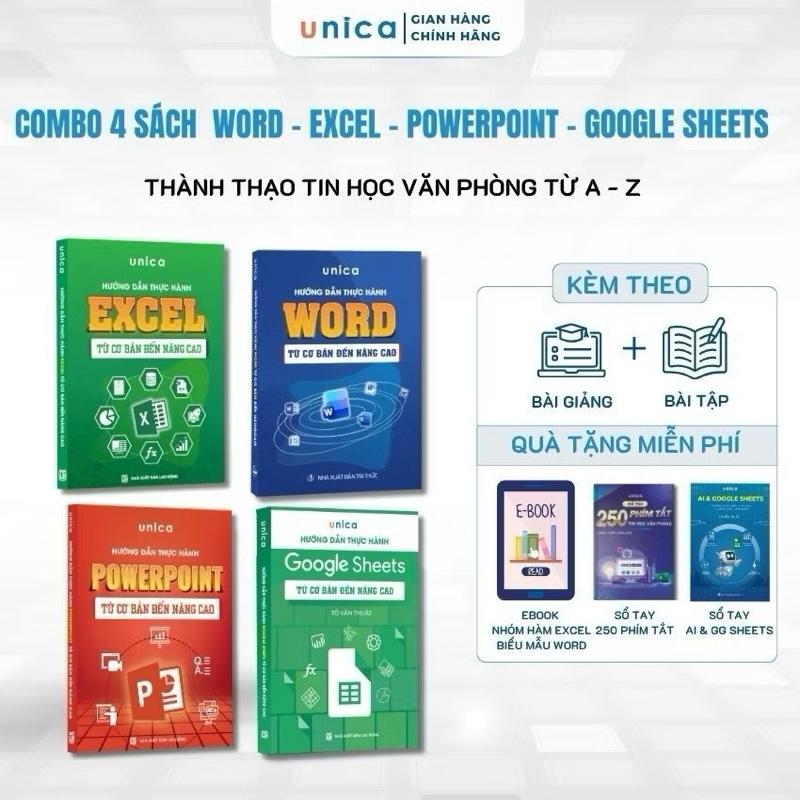 Combo 4 sách Word - Excel - Google Sheets - Power Point: kèm tài liệu học và sổ tay phím tắt