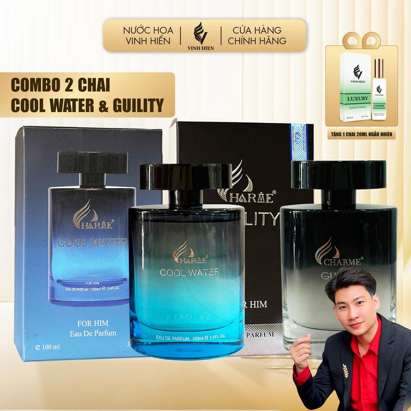 Combo 2 Chai Nước Hoa Charme - GUILITY 100ML - COOL WATER 100ML - Tặng 1 Chai 20ml Ngẫu Nhiên - Cosmetic Xịt Thơm - H R V E