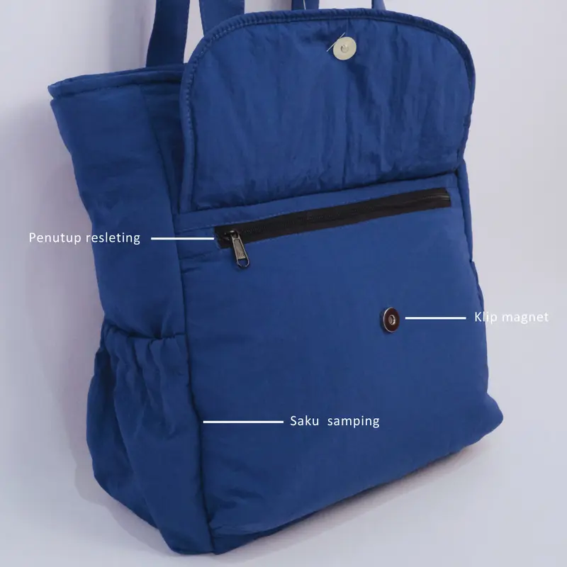 Vibesbags Totepack Vallan Kain Nylon Premium Tote Bag Wanita 16 Inch dengan Resleting 6