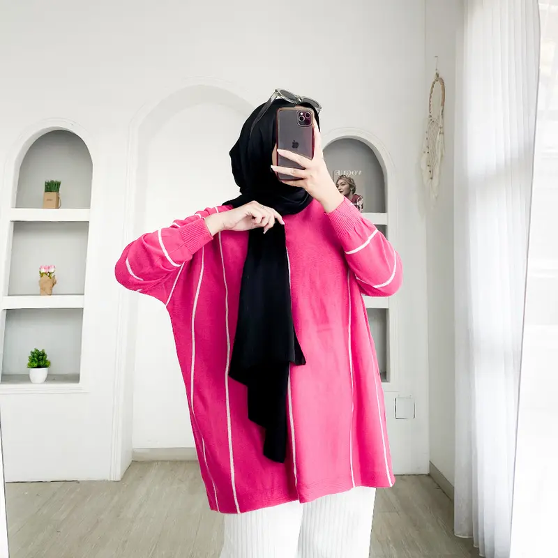 KAYLE TOP KNIT OVERSIZE - FLOTTILICIOUS / atasan wanita / baju jumbo oversize / big size / bahan knit rajut / blouse murah / hijab ootd / fashion style / korean style Panjang Tangan 8