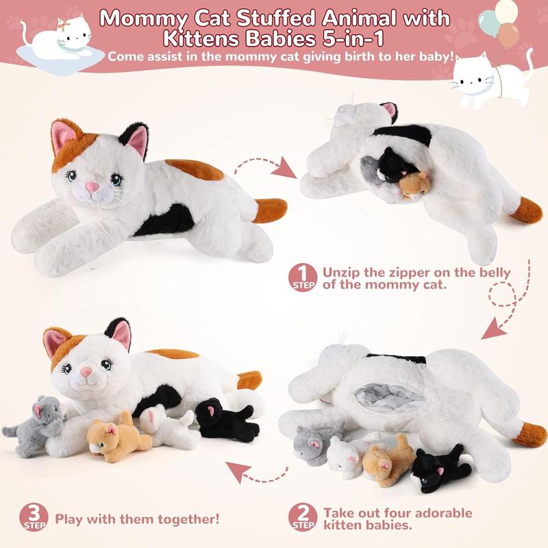 Stuffed animal cat with kittens inside deals