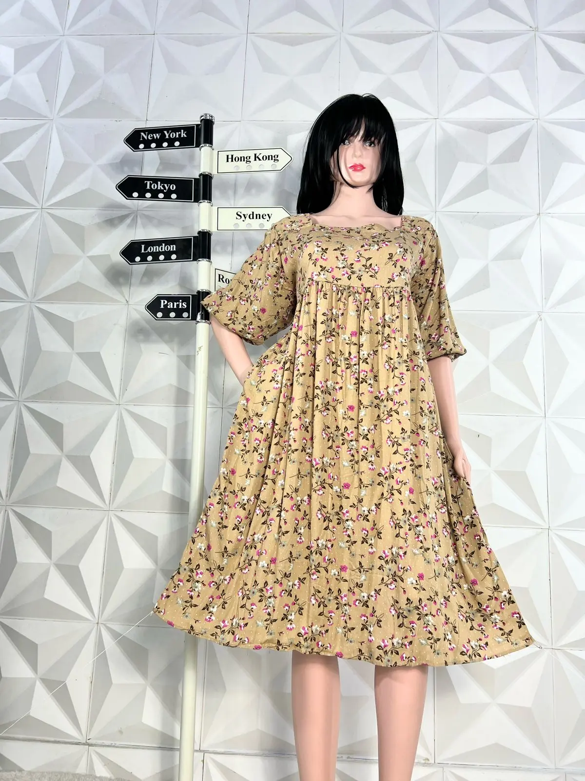 DRESS INDI SMOKE DASTER KEKINIAN DRESS MOTIF BUNGA TERBARU