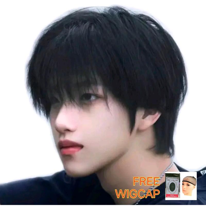 WIG PRIA RAMBUT PENDEK TEBAL WARNA HITAM MODEL COWOK KOREA GRATIS WIGCAP 0