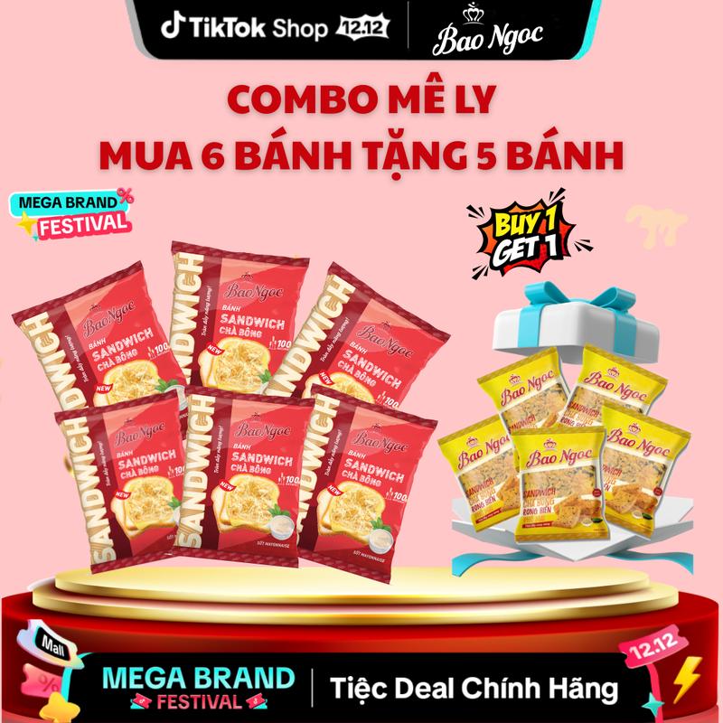  Combo MÊ LY -   MUA 6 TẶNG 5 -  Bánh Sandwich Chà Bông NEW 60g + Bánh Sandwich Chà Bông Rong Biển - ĐẪM NHÂN ĐẪM SỐT - Bánh Mì Tươi Cao Cấp Bảo Ngọc Food 