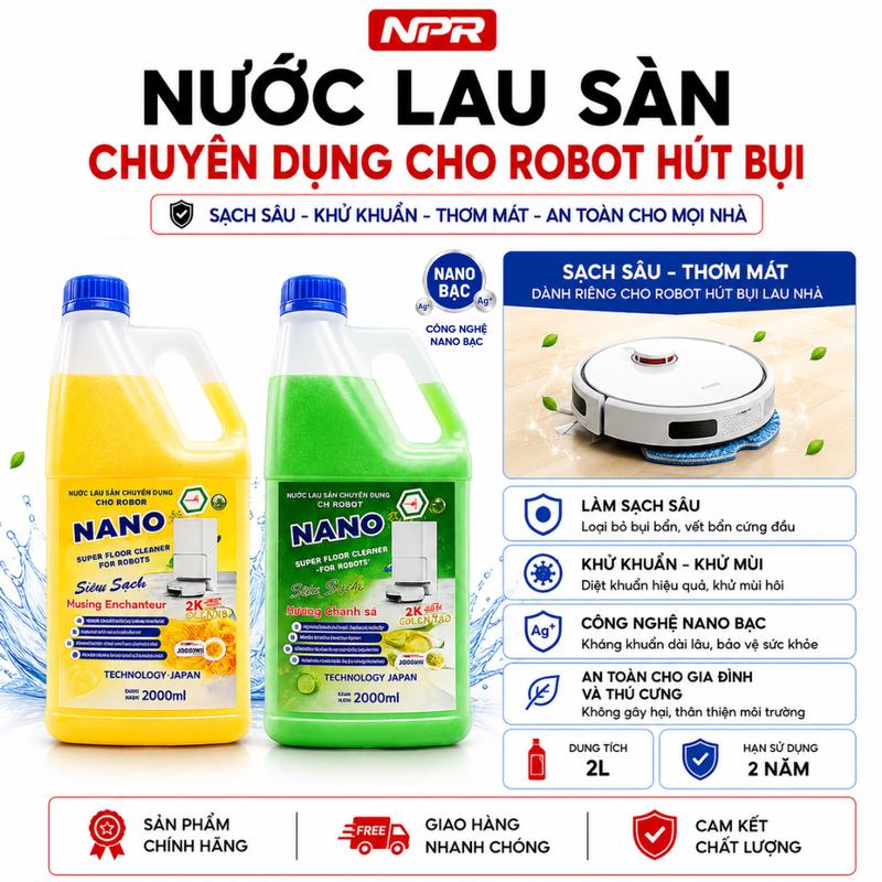 Nước Lau Sàn Cho Robot Hút Bụi Lau Nhà 2L - Nước Lau Nhà Chuyên Dụng Cho Tất Cả Các Dòng Robot - Máy Hút Bụi