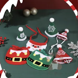 Petpaw Aksesoris Natal Christmas Bib + Hat Anjing Kucing | Topi Slabber Bib Tema Natal Anjing Kucing Aksesoris Hewan Lucu