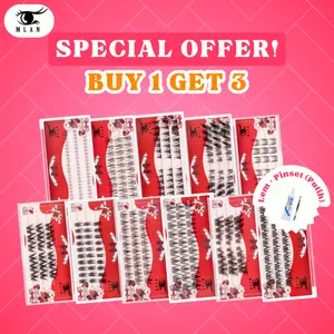 [TIDAK ADA LEM DI AKAR][Buy 1 Get 3] MLAN Beauty Bulu Mata Palsu Natural Tebal Lentik Bulumata Dapat 3 Kotak Free Pinset Putih + Lem Putih Eyelash Extension