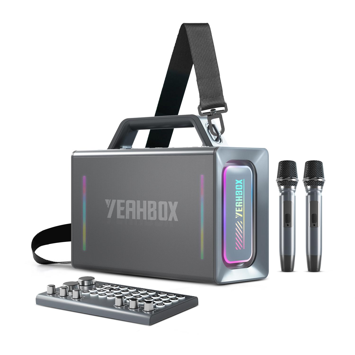 Yeahbox Thunder 500 ลำโพงคาราโอเกะ 120 วัตต์ มาพร้อมไมโครโฟนไร้สาย 2 ตัว กำลังไฟสูงสุด 200 วัตต์ กัน