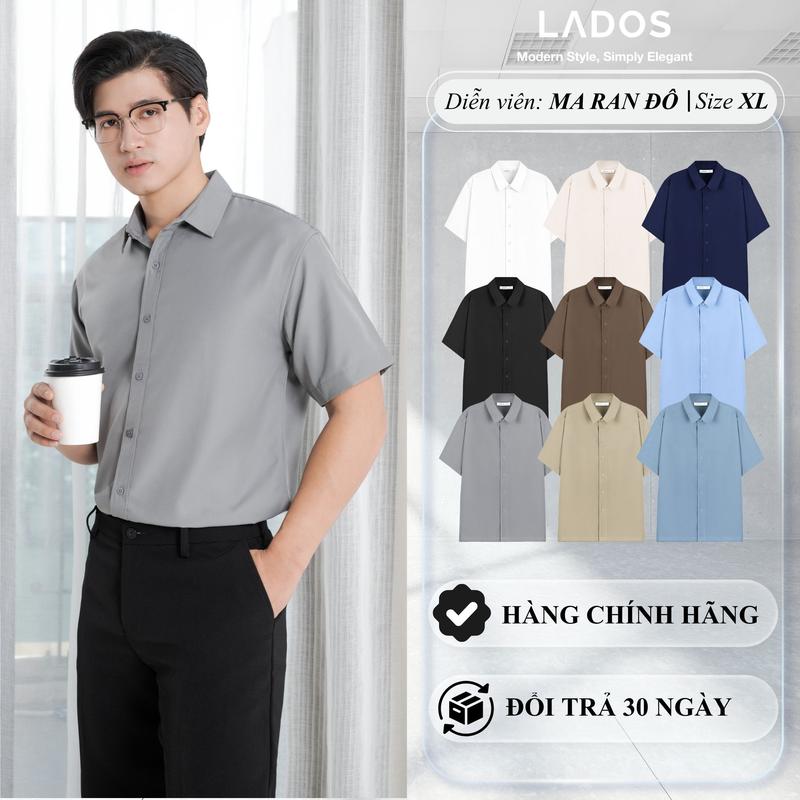 Áo Sơ Mi Trơn Nam Tay Ngắn Chất Vải Kate Lụa LADOS - 8069 mềm mịn, Thấm hút mồ hôi, Form Regular fit, công sở