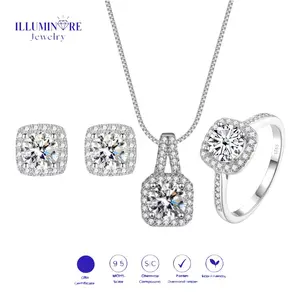 Illuminare-(100% Original) CS-ST03 Set Perhiasan Anting Kalung Cincin Wanita 1-4ct Berlian Moissanite Mewah Asli Perak Silver Sterling S925 Lolos Test Berlian Anti Karat 18K Gold Plating