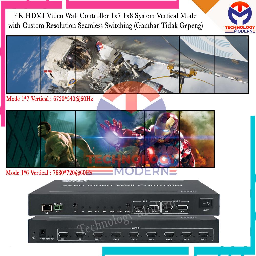 4K HDMI Video Wall Controller 1x6 1x7 System Vertical Mode with Custom Resolution Seamless (Gambar Tidak Gepeng)