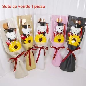 Regalo de ramo de graduación: oso en gorro de graduación con girasoles realistas, papel de regalo dorado con corazón, perfecto para amigos, compañeros de clase, novia y fiestas de la temporada de graduación
