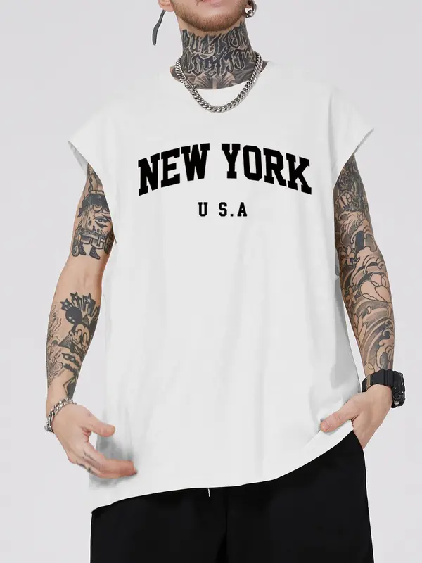Men's Letter Print Round Neck Tank Top, Regular Fit Casual Sleeveless Crew Neck Top for Summer, Men's Clothes for Daily Wear, Socks 7