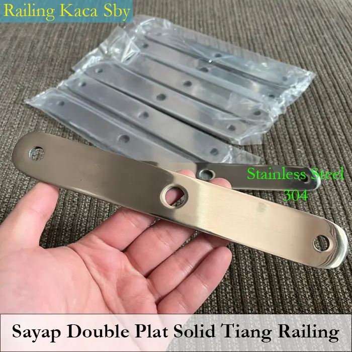 SAYAP PLAT DOUBLE TIANG RAILING KACA SOLID SUS304 0