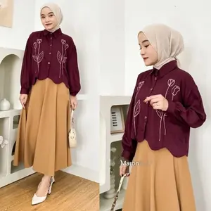 PRODUK LOKAL - SIENKA BLOUSE CROP BORDIR KATUN PREMIUM Baju Kancing