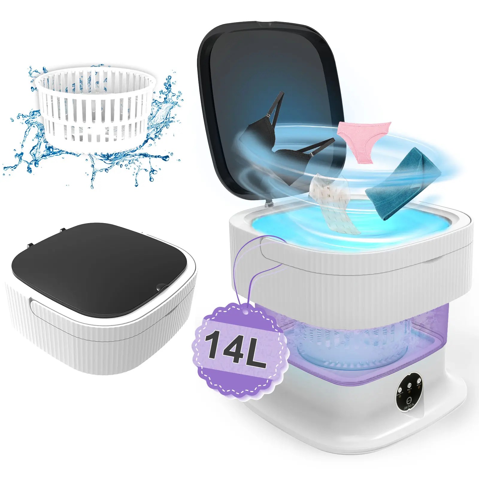 Portable Washing Machine, 14L 2.2kg 2 in1 Mini Washing Machine Portable Washe with Cleaning of Underwear, Baby Clothes, Socks, Lavadora Portatil Suitable for Apartments, Dorm, Camping, RV
