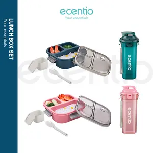 【lunch box 2 set】【Anti tumpah】【BUY 1 GET 4】【K】ecentio lunch box kotak makan 2pcs + botol 500ml 2 pcs Kitchenware