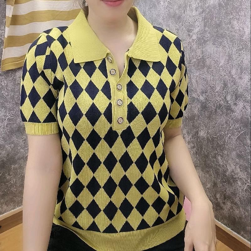 áo len mongtoghi dệt kim nữ tay ngắn có cổ