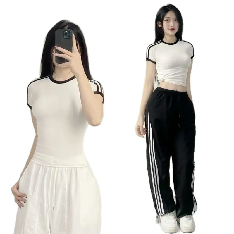 ￼Áo thun cộc tay nữ cổ tròn dáng ôm phối viền chất Thun Cotton Bigsize, Áo thun cộc tay nữ phối viền 2