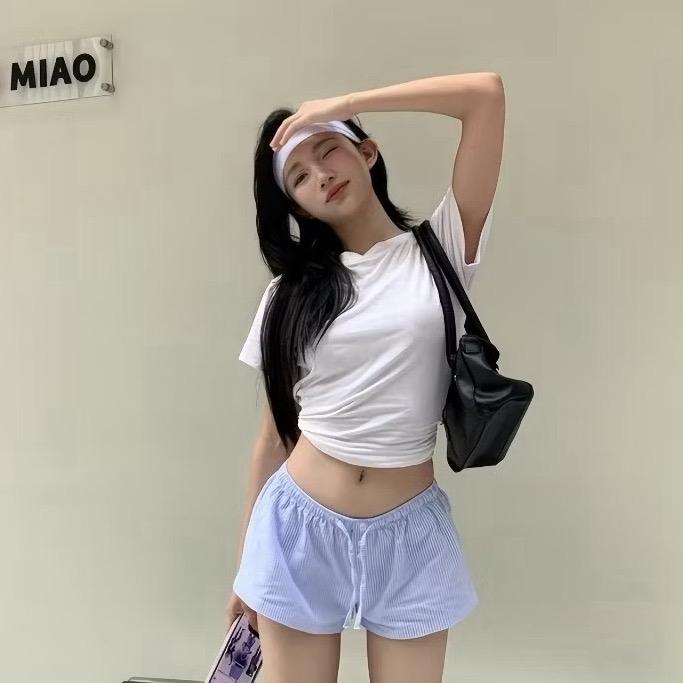 QUẦN SOOC RÚT DÂY KẺ- MẶC CẠP TRỄ DƯỚI RỐN-  Quần Đùi Nữ Ngắn Dây Rút Quần Short Sexy Mặc Nhà Ngủ Mặc Đi Biển Cạp Chun Thấp Thoải Mái Thoáng Mát 50-95kg bigsize