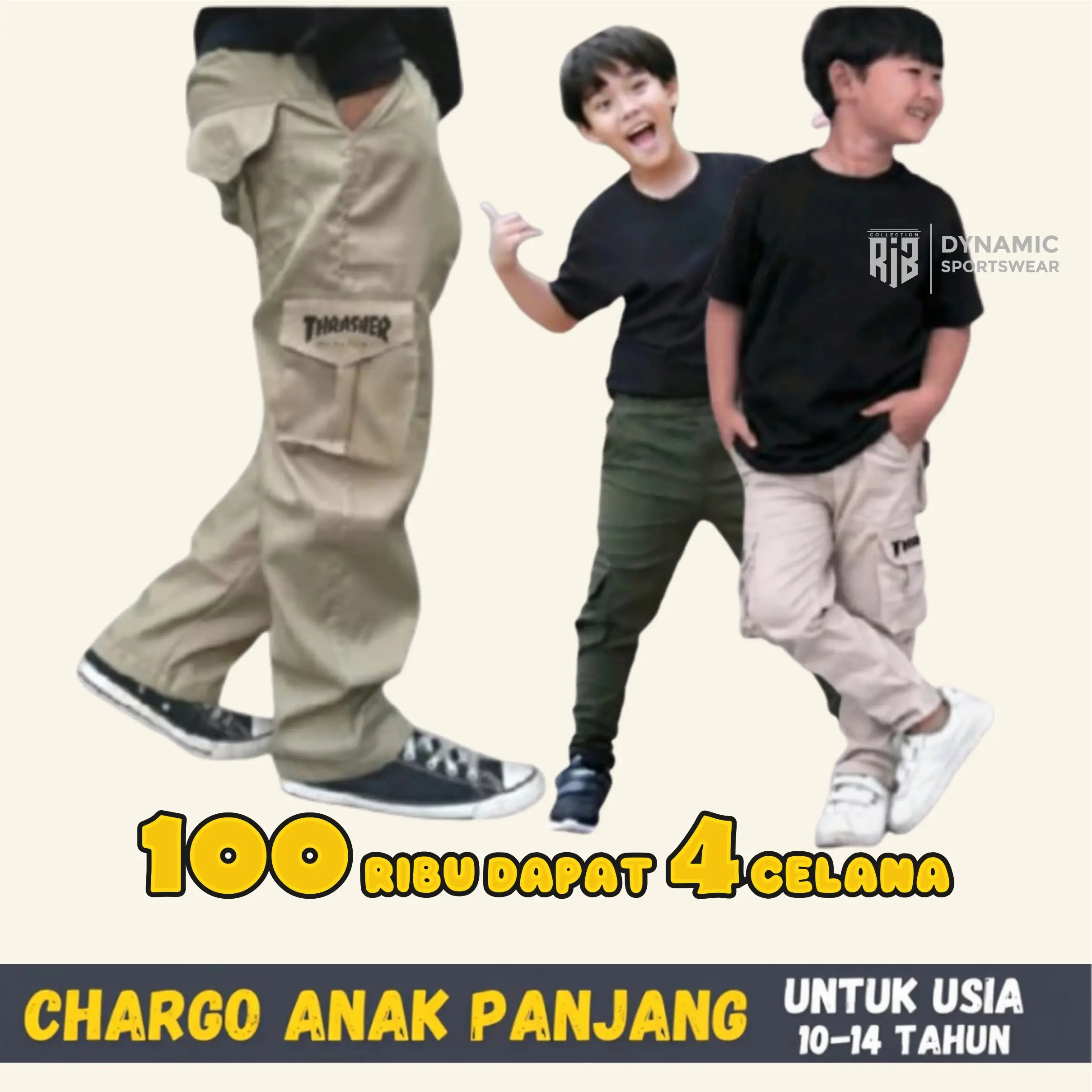 PROMO 4 PCS Celana Chinos Panjang Usia 5 - 13 Tahun Celana Panjang Anak laki laki Slimfit Cargo kompol Fashion tebal