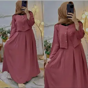 gamis ONESET OVERALL  2in1 BAHAN CRINKLE TERMURAH TERBARU TERLARIS FASHION MUSLIM Dress Dewasa Lebaran Gamis Wanita  Nyaman
