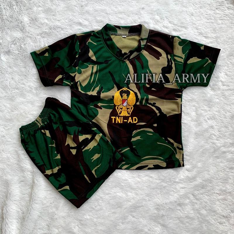 Product Introduction of Setelan kaos anak tangan pendek loreng malvinaz || Satu setel kaos dan celana loreng army bahan dryfit kids unisex Bordir Fashion 23