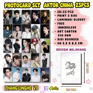 25PCS Photocard Set Aktor china Zhang Linghe Print 2 sisi laminasi glossy tebal tidak pudar