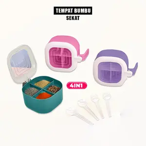 [COD] GD C1245 Tempat Bumbu Dapur Sekat 4in1 Kotak Penyimpanan Serbaguna Free 4 Sendok