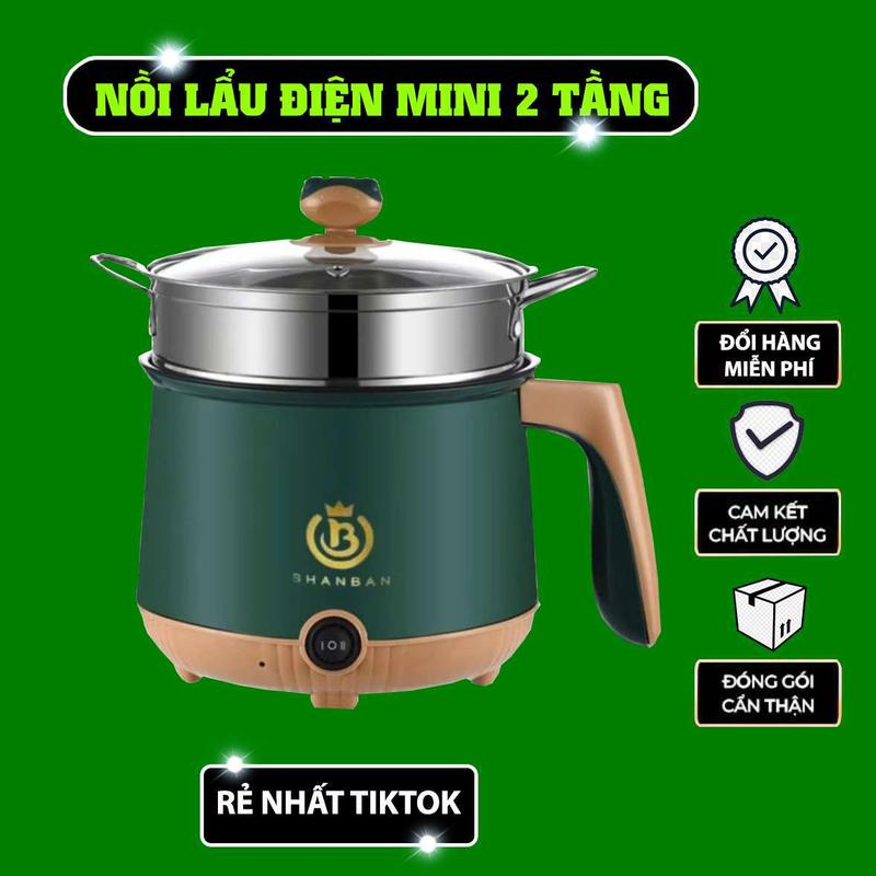  Nồi Đa Năng Mini 2 tầng Ca mì 2 tầng Tặng Gía Hấp INOX Nướng Luộc Chiên Chống Dính Vân Đá Tiện Lợi Nồi Điện Nấu Ăn Nồi Hấp 