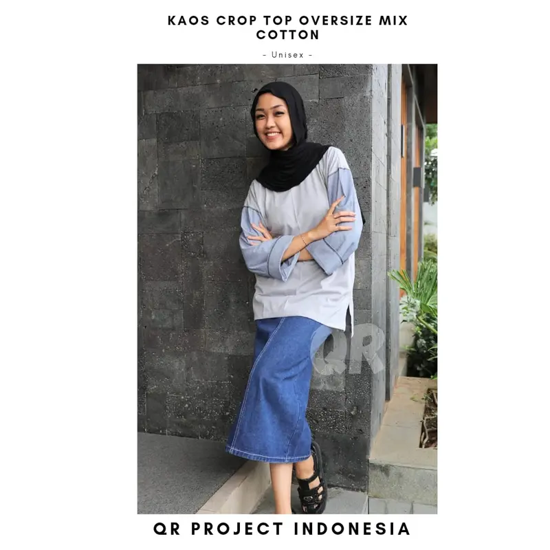 Kaos Oversize Wanita Lengan Panjang Cotton Combed 20s Mix Cotton Denim 2