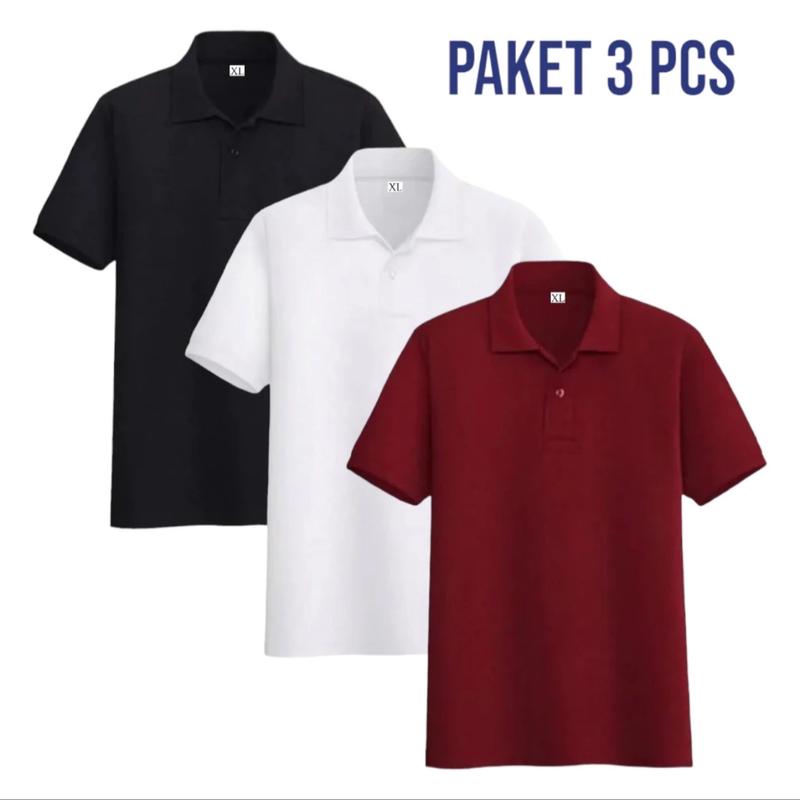 Kaos kerah polos paket 3 pcs bahan lembut premium quality Pendek Pria Tangan Tebal Tshirt 4