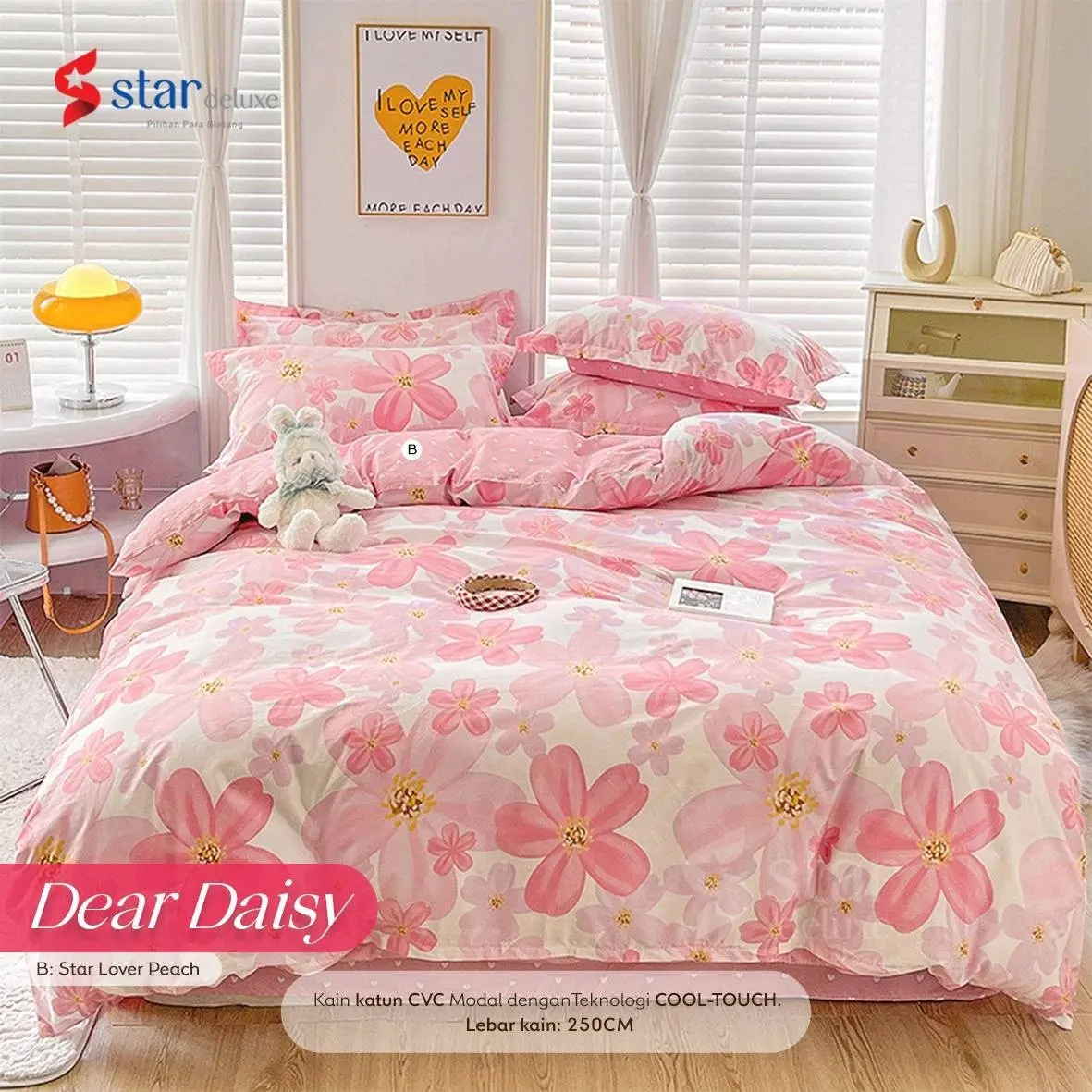 Sprei Gania Katun Lokal Motif Dear Daisy Bantal Guling Sarung