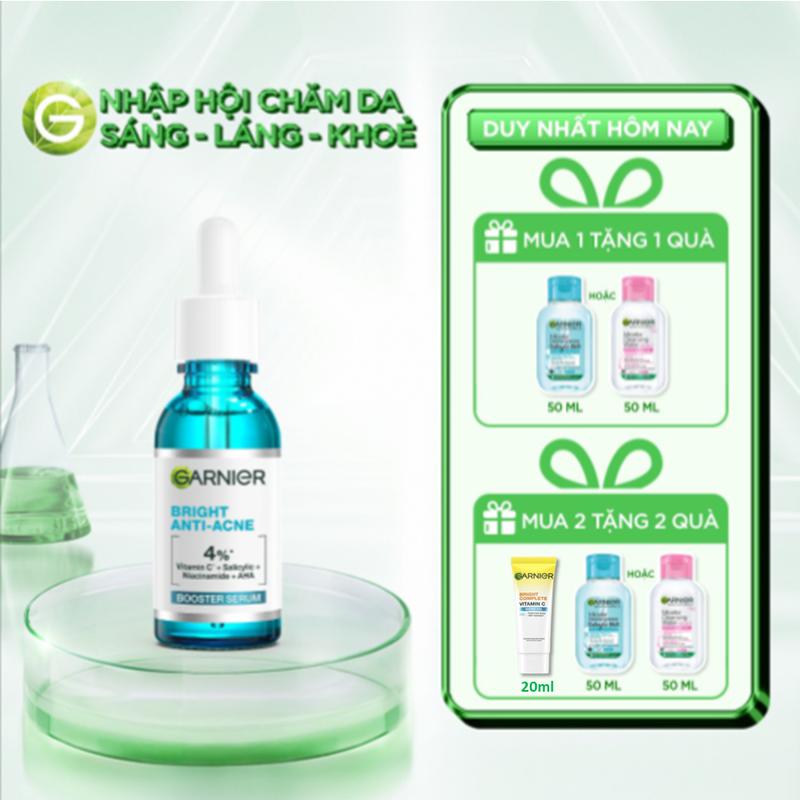 [MUA 1 TẶNG 1 QUÀ] Dưỡng chất cho da dầu mụn Garnier Bright Complete Anti-Acnes Booster Serum [Niacinamide, BHA, AHA, Vitamin C] 30ml