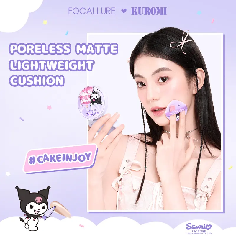 [Official] FOCALLURE X Sanrio #CallMeBeauty Bare-skin UV Cushion & Matte Setting Loose Powder 2PCS 2