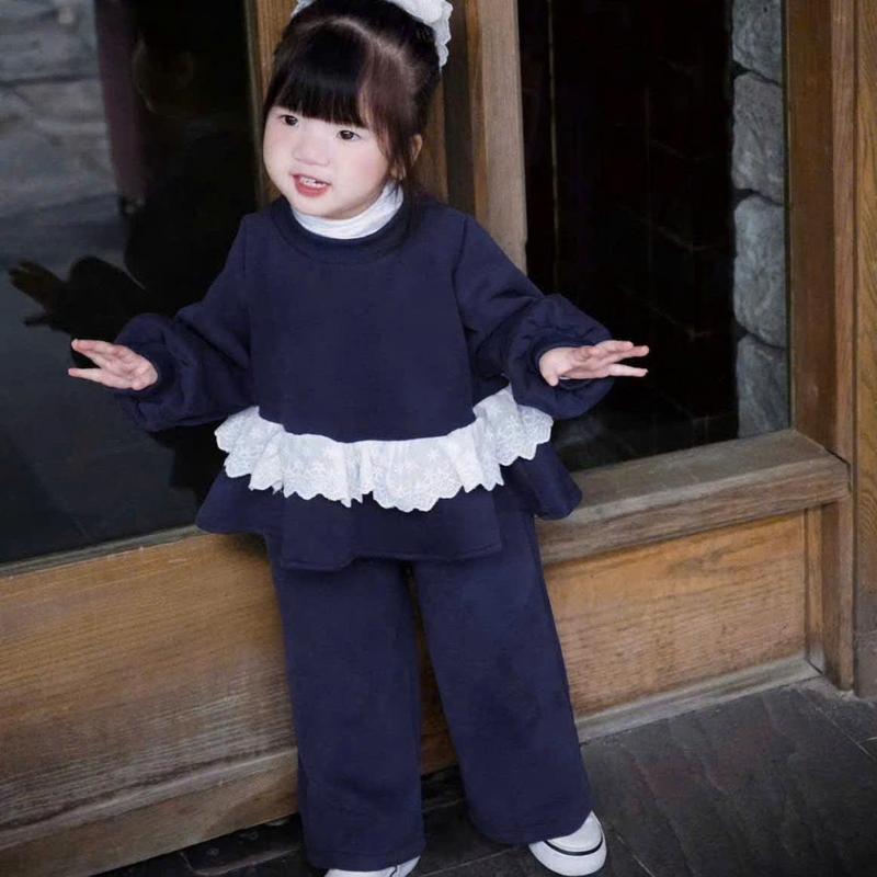 Nini Kids -Sét áo kèm quần nỉ cho bé áo phối ren mềm Đủ size 8-40kg NI1- Xanh than phối ren