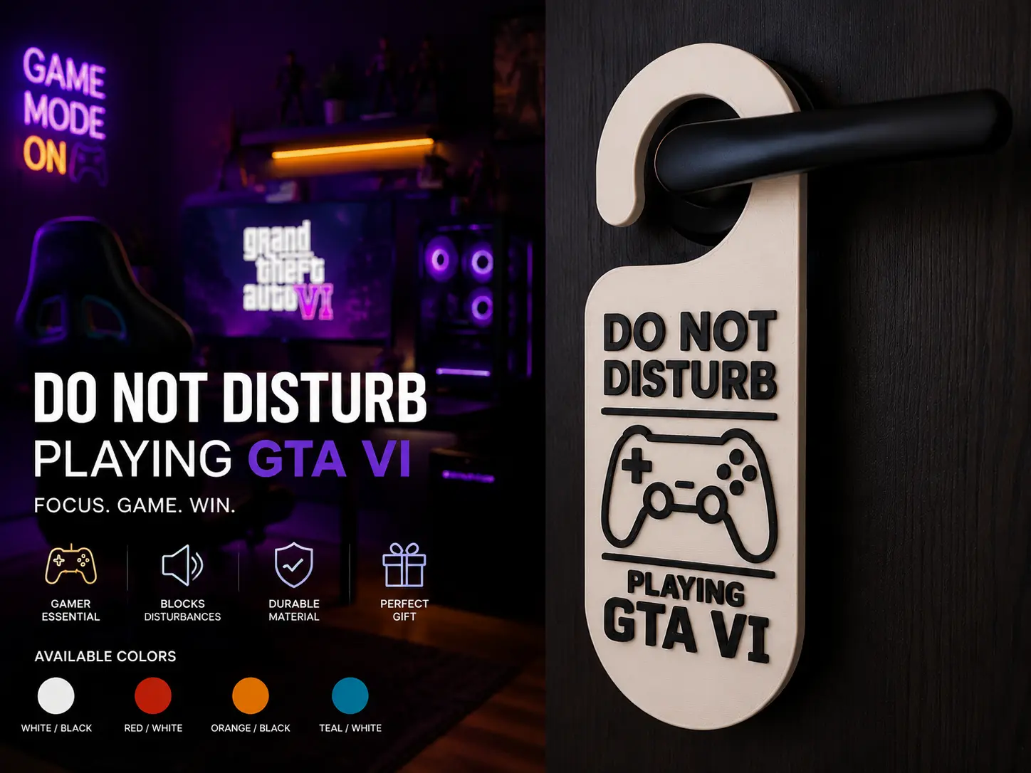 Gaming Door Hanger – DO NOT DISTURB | Playing GTA VI | Gamer Room Sign | 20cm Door Hanger Gamer – DO NOT DISTURB | Playing GTA VI | Tanda Pintu Gaming |