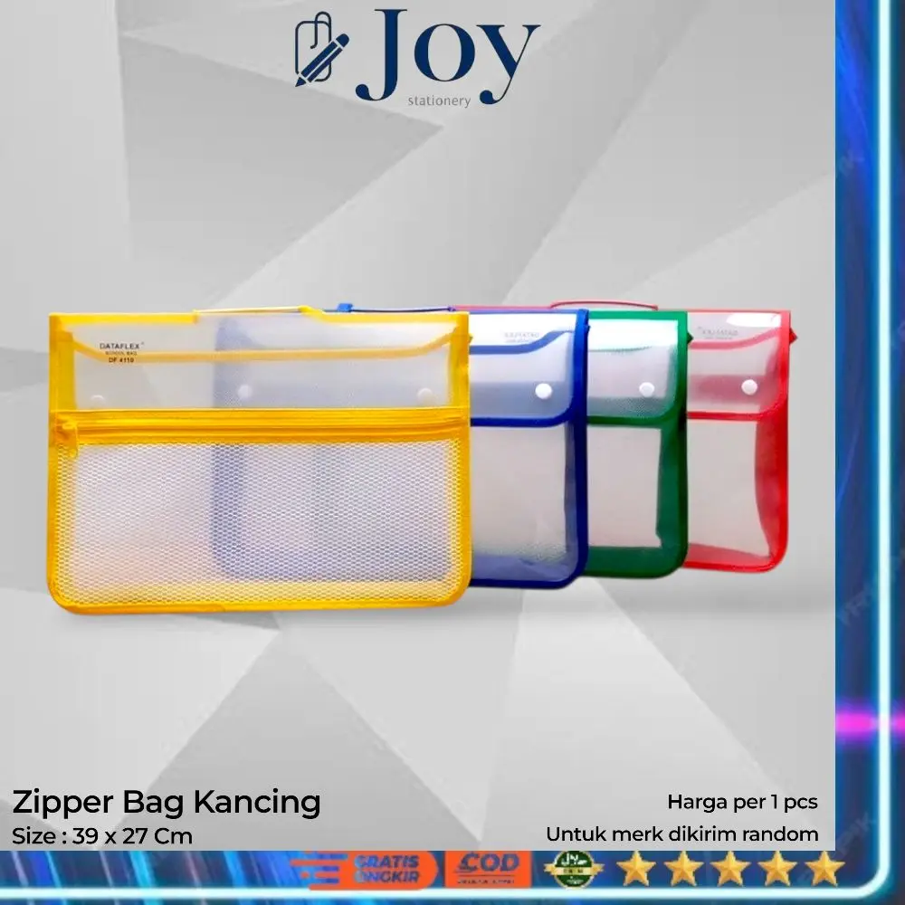 Zipper Bag Kancing/Tas Map Folder File plastik Folio (1 Pcs)