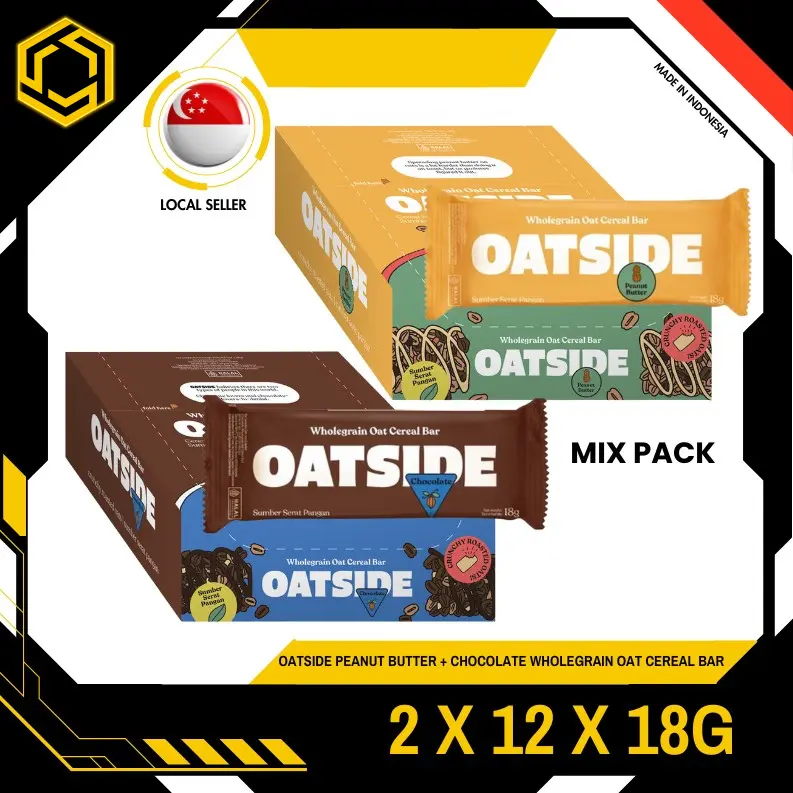 [MIX PACK] OATSIDE Peanut Butter + OATSIDE Chocolate Wholegrain Oat Cereal Bars 2 Pack X 12 X 18G (PACK)