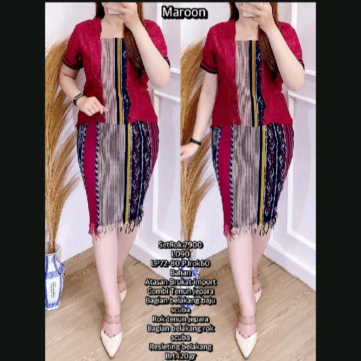 SETELAN TENUN WANITA RUMBAI BAWAH ATASAN BROKAT, BAJU KEBAYA TENUN, BAJU ADAT, BAJU SERAGAM, BAJU CASUAL 4