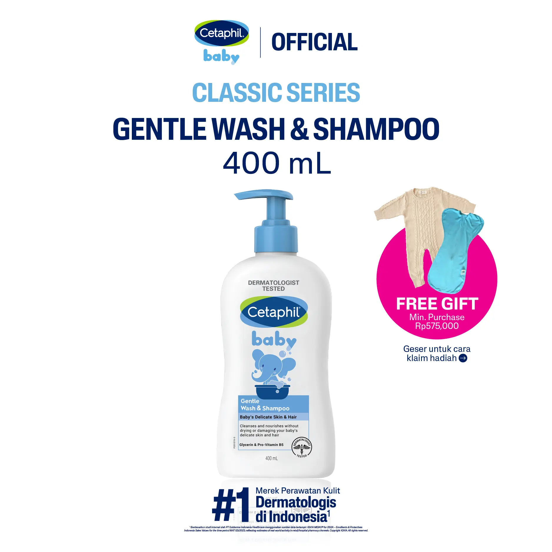 Cetaphil Baby Gentle Wash & Shampoo 400ml dengan Glycerin dan Panthenol Sabun Mandi dan Shampo untuk Perawatan Kulit Bayi