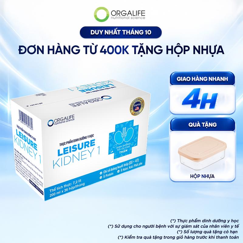 Thùng 36 Hộp LEISURE KIDNEY 1 Dinh Dưỡng Hỗ Trợ Giảm Protein (200ml/Hộp)